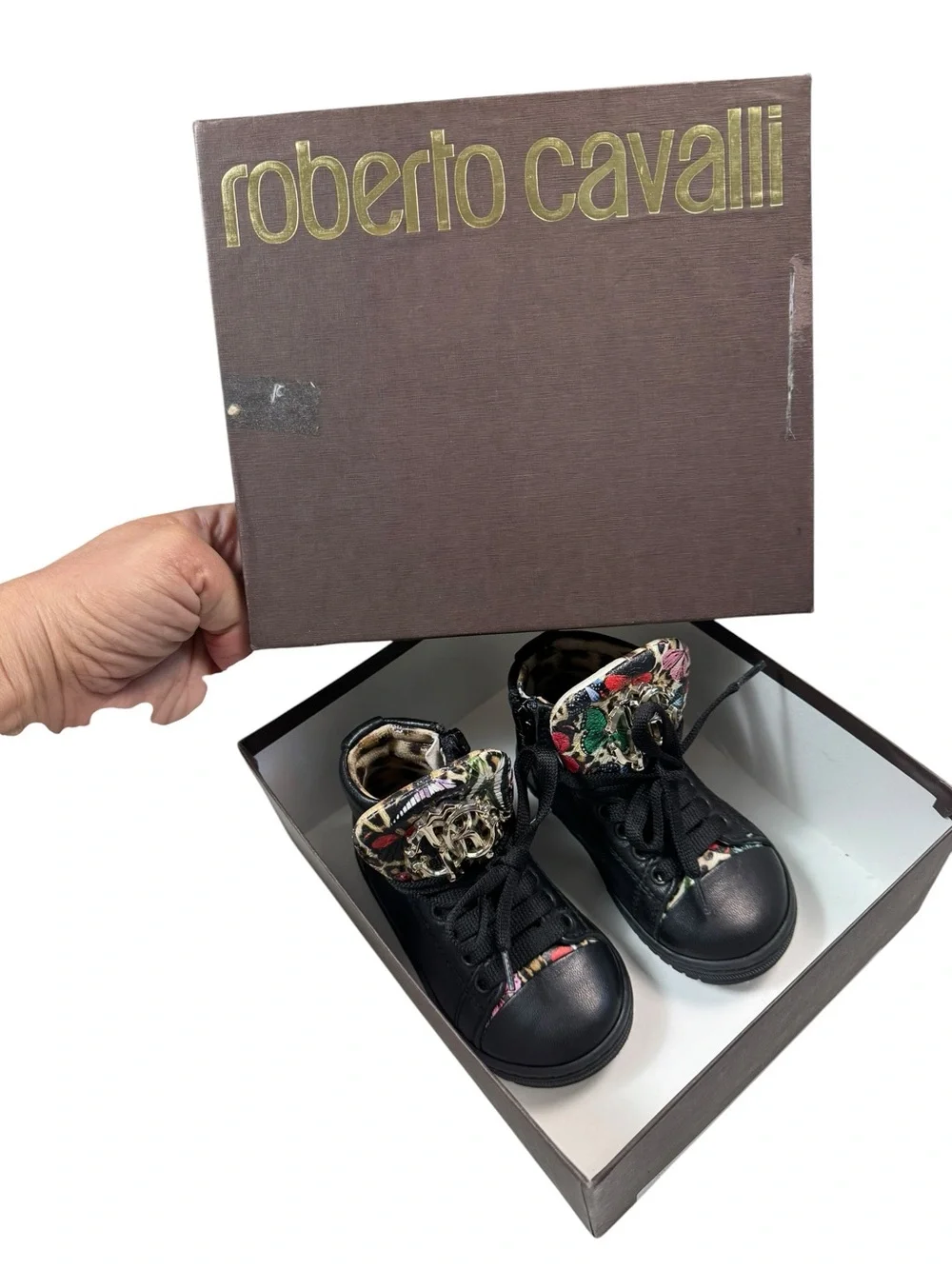New Roberto Cavalli Black Animal Print Baby Girl Boots Size 20 US 5.5